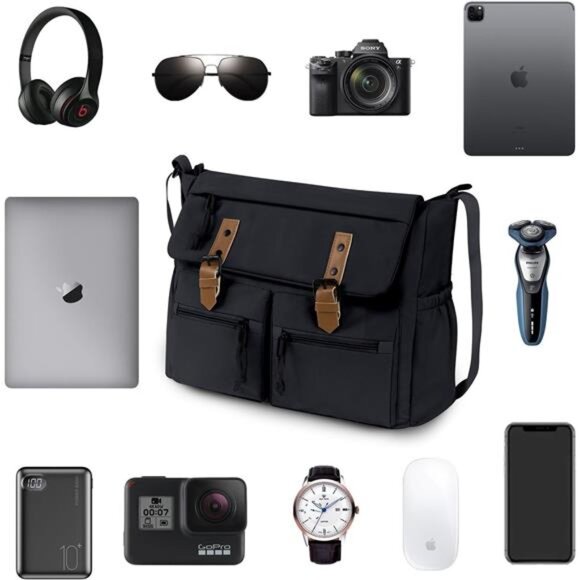 Durable Canvas Crossbody Handbag Black - Picture 6 of 6